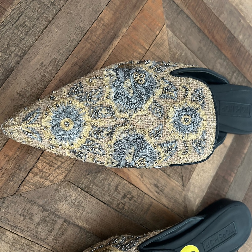 TOPSHOP slip on beaded pointed loafer